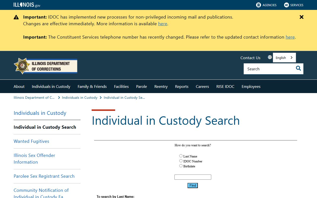 IDOC inmate search for Ford County state prison custody lookup